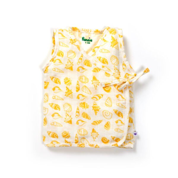 Unisex Baby Seashell Printed 100% Organic Cotton Jhabla, Langot and Cap Set - White - Image 2