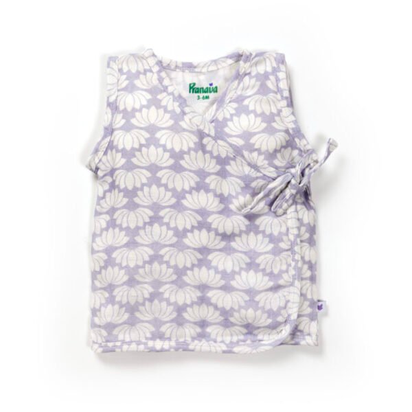 Unisex Baby Lotus Printed 100% Organic Cotton Jhabla and Langot Set - Purple and White - Image 2