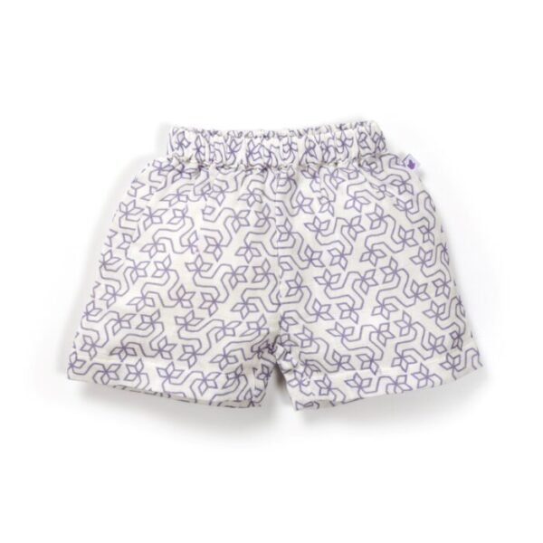 Unisex Baby Geometric flower Printed 100% Organic Cotton Jhabla and Shorts Set - White - Image 5