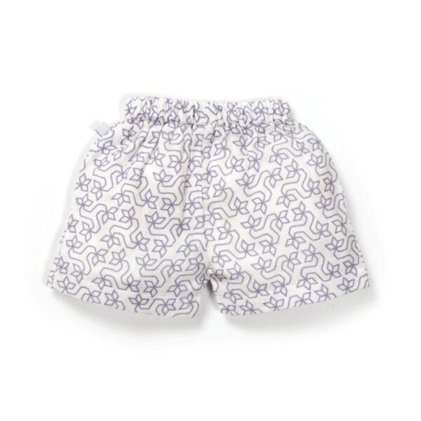 Unisex Baby Geometric flower Printed 100% Organic Cotton Jhabla and Shorts Set - White - Image 6