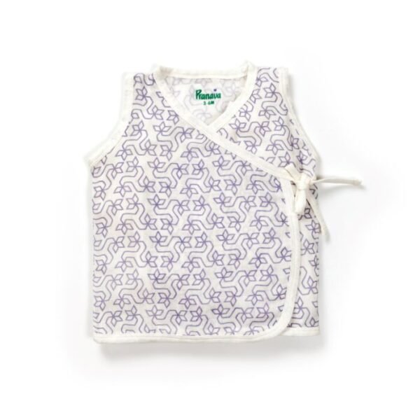 Unisex Baby Geometric flower Printed 100% Organic Cotton Jhabla and Shorts Set - White - Image 2