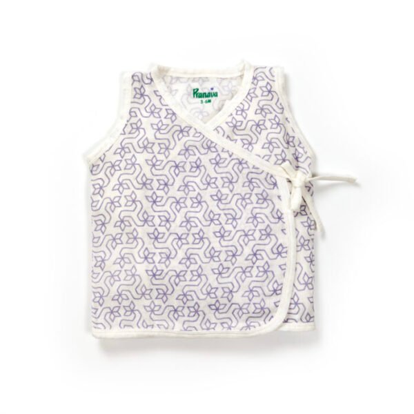 Unisex Baby Geometric Printed 100% Organic Cotton Jhabla and Langot Set - White - Image 2
