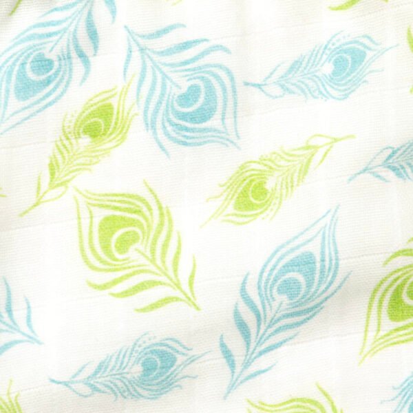 Unisex Baby Peacock Feather Printed 100% Organic Cotton Jhabla and Langot Set - White - Image 4