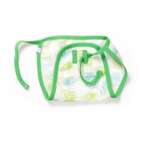 Unisex Baby Peacock Feather Printed 100% Organic Cotton Jhabla and Langot Set - White - Image 6