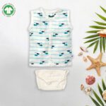 Unisex Baby Sea life Printed 100% Organic Cotton Jhabla and Nappy Set - Blue and White