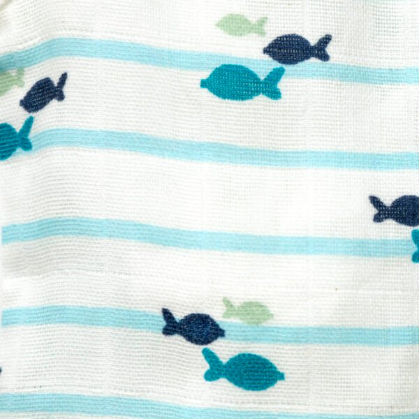 Unisex Baby Sea life Printed 100% Organic Cotton Jhabla and Nappy Set - Blue and White - Image 5