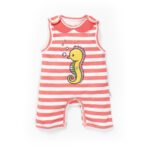 Baby Girls 100% Organic Cotton Sleeveless Sleepsuit - Dark Pink and White - Image 2