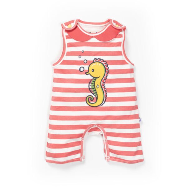 Baby Girls 100% Organic Cotton Sleeveless Sleepsuit - Dark Pink and White - Image 2