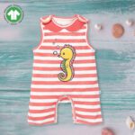 Baby Girls 100% Organic Cotton Sleeveless Sleepsuit - Dark Pink and White