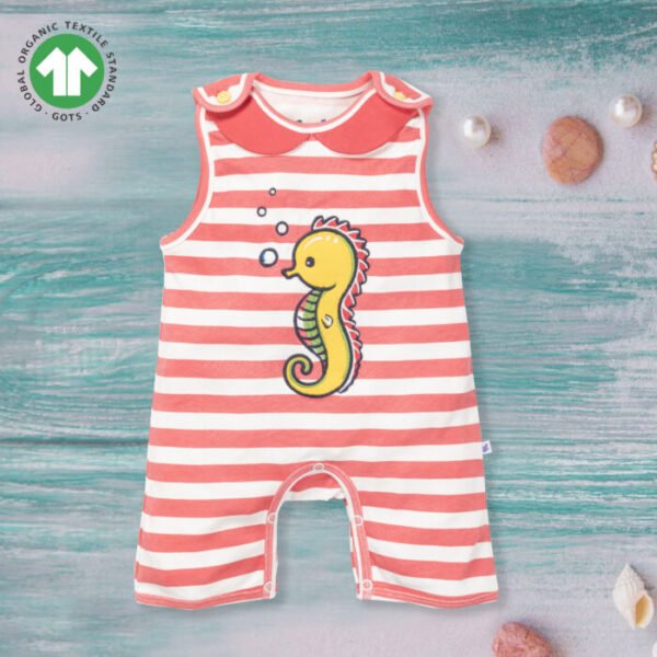 PSL-IG-04 Baby Girls 100% Organic Cotton Sleeveless Sleepsuit - Dark Pink and White - Image 1