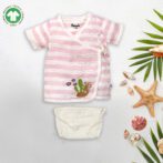 Unisex Baby Sea life Printed 100% Organic Cotton Jhabla and Nappy Set - Pink and White