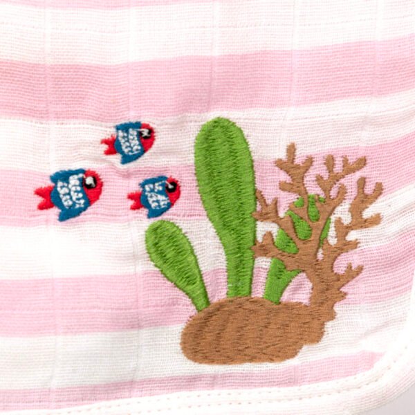 Unisex Baby Sea life Printed 100% Organic Cotton Jhabla and Nappy Set - Pink and White - Image 4