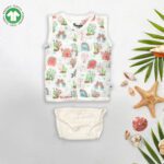 Unisex Baby Sea life Printed 100% Organic Cotton Jhabla and Nappy Set - White