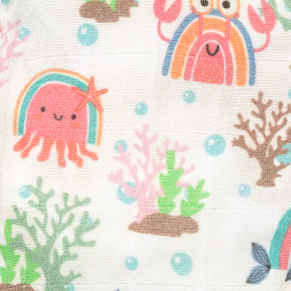 Unisex Baby Sea life Printed 100% Organic Cotton Jhabla and Nappy Set - White - Image 6