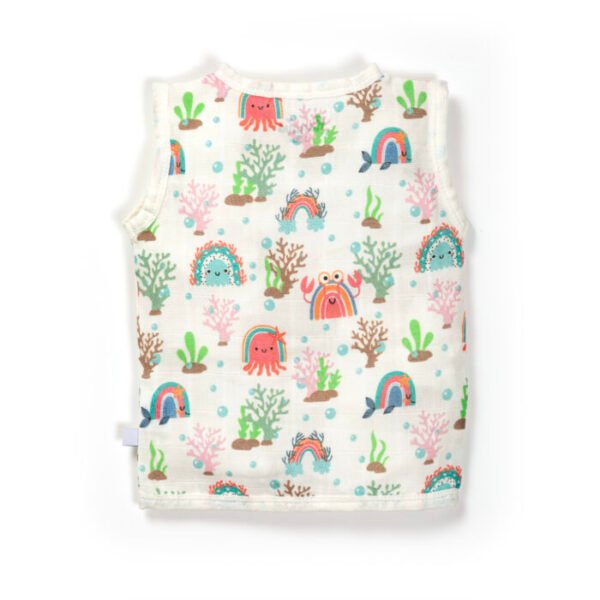 Unisex Baby Sea life Printed 100% Organic Cotton Jhabla and Nappy Set - White - Image 3