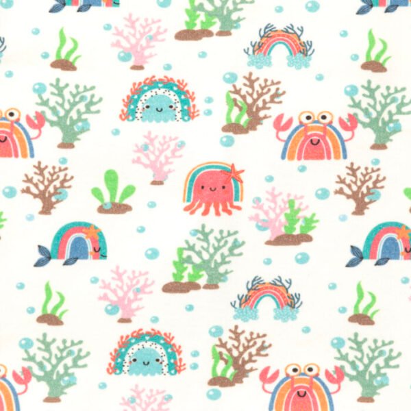Unisex 100% Organic Cotton Sea Life Printed Interlock Blanket for Newborn Baby- White - Image 5