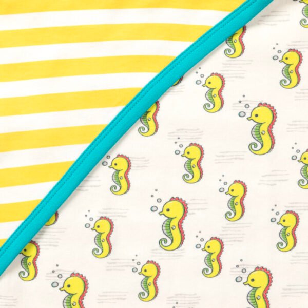 Unisex 100% Organic Cotton Seahorse Printed Interlock Blanket for Newborn Baby- White - Image 5
