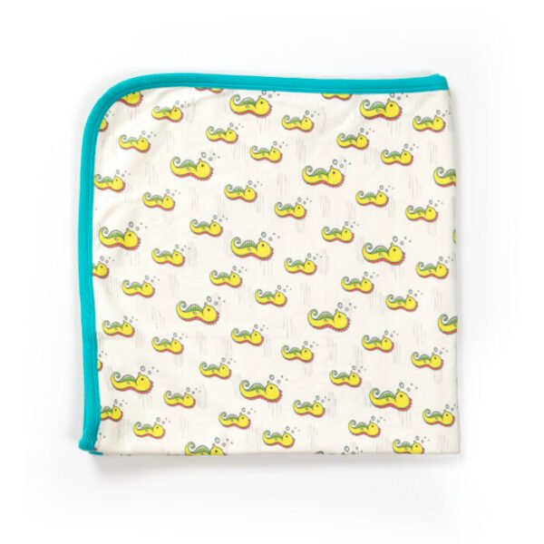 Unisex 100% Organic Cotton Seahorse Printed Interlock Blanket for Newborn Baby- White - Image 4