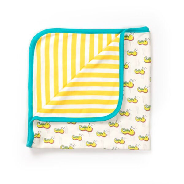 Unisex 100% Organic Cotton Seahorse Printed Interlock Blanket for Newborn Baby- White - Image 2