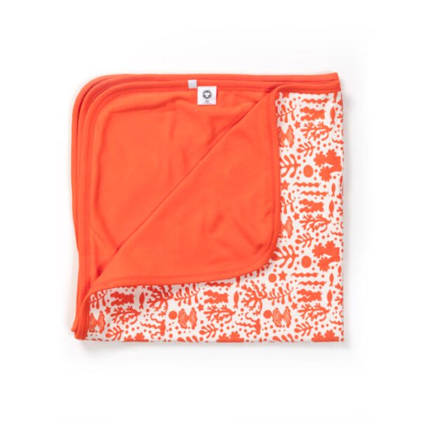 Unisex 100% Organic Cotton Sea Life printed Interlock blanket for Newborn Baby- White and Orange - Image 3