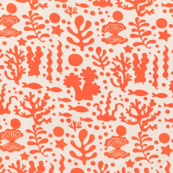 Unisex 100% Organic Cotton Sea Life printed Interlock blanket for Newborn Baby- White and Orange - Image 5