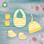 Unisex 100% Organic Cotton Sea Life Stripe Printed Gift set for Newborn Baby - Pack of 4 - Yellow