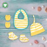 Unisex 100% Organic Cotton Sea Life Stripe Printed Gift set for Newborn Baby - Pack of 4 - Yellow