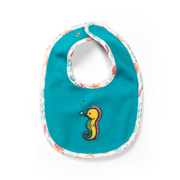 Unisex 100% Organic Cotton Seahorse Printed Gift set for Newborn Baby - Pack of 4 - Aqua Blue - Image 2
