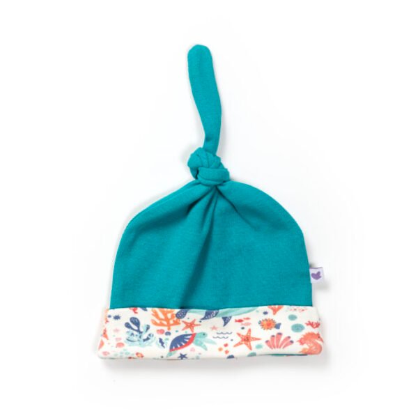 Unisex 100% Organic Cotton Seahorse Printed Gift set for Newborn Baby - Pack of 4 - Aqua Blue - Image 4