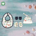 Unisex 100% Organic Cotton Sea Life printed Gift set for Newborn Baby - Pack of 4 - Navy and White