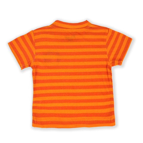 Unisex Baby Wear 100% Organic Cotton Half Sleeve Stripe T-shirt with cute Frog Embroidered - Orange - Image 3