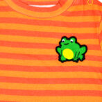 Unisex Baby Wear 100% Organic Cotton Half Sleeve Stripe T-shirt with cute Frog Embroidered - Orange - Image 4