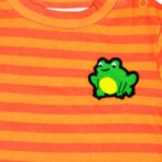 Unisex Baby Wear 100% Organic Cotton Half Sleeve Stripe T-shirt with cute Frog Embroidered - Orange - Image 4