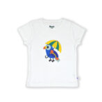 Trendy Unisex Kids Wear 100% Organic Cotton Half Sleeve T-shirt with Colorful Parrot Embroidered - White - Image 2