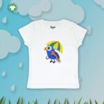 Trendy Unisex Kids Wear 100% Organic Cotton Half Sleeve T-shirt with Colorful Parrot Embroidered - White