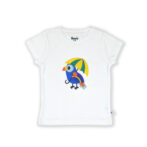 Trendy Unisex Kids Wear 100% Organic Cotton Half Sleeve T-shirt with Colorful Parrot Embroidered - White - Image 2