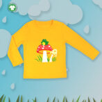 Modern Unisex Kids Wear 100% Organic Cotton Full Sleeve T-shirt with Frog & Mushroom Embroidered - Yellow