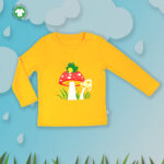 Modern Unisex Kids Wear 100% Organic Cotton Full Sleeve T-shirt with Frog & Mushroom Embroidered - Yellow