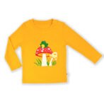 Modern Unisex Kids Wear 100% Organic Cotton Full Sleeve T-shirt with Frog & Mushroom Embroidered - Yellow - Image 2