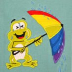 Modern Unisex Kids Wear 100% Organic Cotton Full Sleeve Raglan T-shirt with Umbrella & Frog Embroidered - Mint Green - Image 4