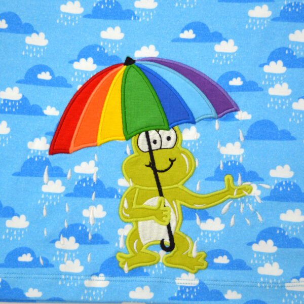 Stylish Unisex Kids Wear 100% Organic Cotton Half Sleeve Raglan T-shirt with Umbrella & Frog Embroidered - Sky Blue - Image 4