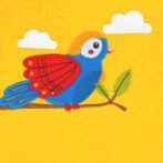 Modern Kids Wear for Girls 100% Organic Cotton Full Sleeve T-shirt with Parrot Embroidered - Yellow - Image 4