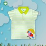 Fashionable Kids Wear for Boys 100% Organic Cotton Half Sleeve Stripes Polo T-shirt with Parrot Embroidered -  Green