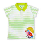 Fashionable Kids Wear for Boys 100% Organic Cotton Half Sleeve Stripes Polo T-shirt with Parrot Embroidered - Green - Image 2