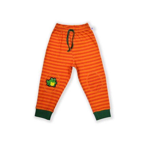 Trendy Baby Wear for Boys 100% Organic Cotton Stripe Joggers Pant with Frog Embroidered - Orange - Image 2