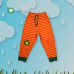 Trendy Baby Wear for Boys 100% Organic Cotton Stripe Joggers Pant with Frog Embroidered - Orange