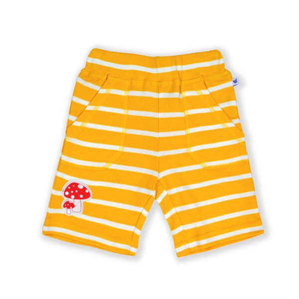 Stylish Kids Wear for Boys 100% Organic Cotton Stripes Shorts with Mushroom Embroidered - Yellow - Image 2