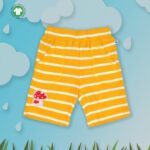 Stylish Kids Wear for Boys 100% Organic Cotton Stripes Shorts with Mushroom Embroidered - Yellow