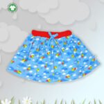 Trendy Baby Wear for Girls 100% Organic Cotton Skirt with All Over Cloud and Birds Printed - Sky Blue