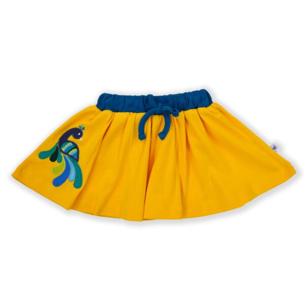 Beautiful Baby Wear for Girls 100% Organic Cotton Skirt with Peacock Embroidered - Yellow - Image 2